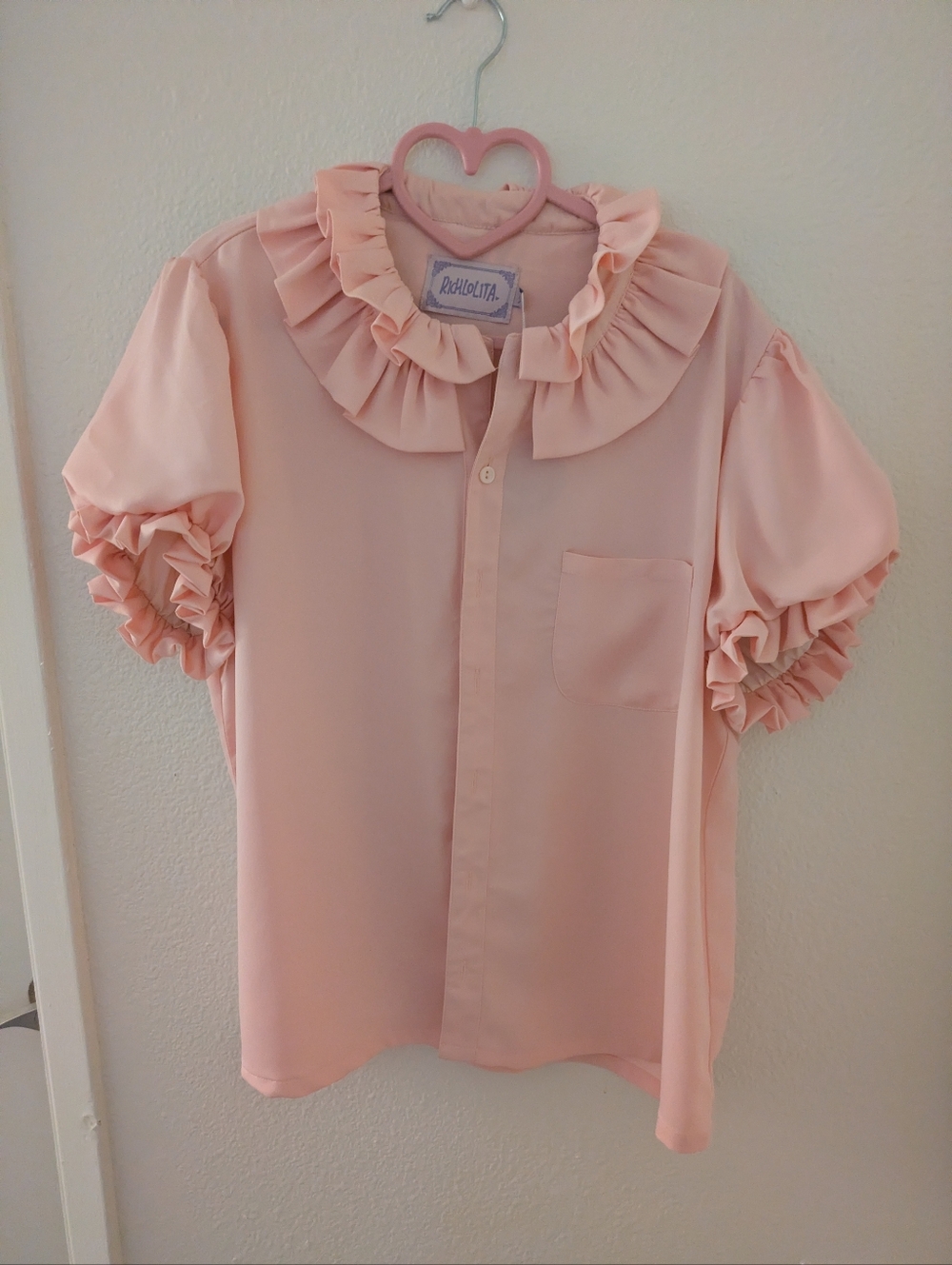 NWT Pink Ruffle Button Up Shirt XL Devil Inspired